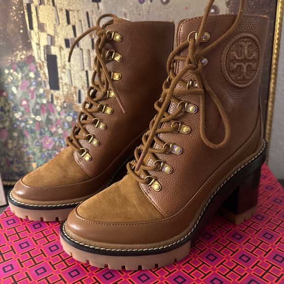 Tory Burch Brown Lace-Up Leather Boots - Picture 1 of 3